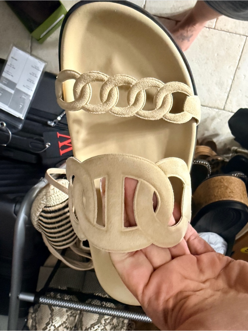 Cream neutral suede like sandal - Picture 2 of 9